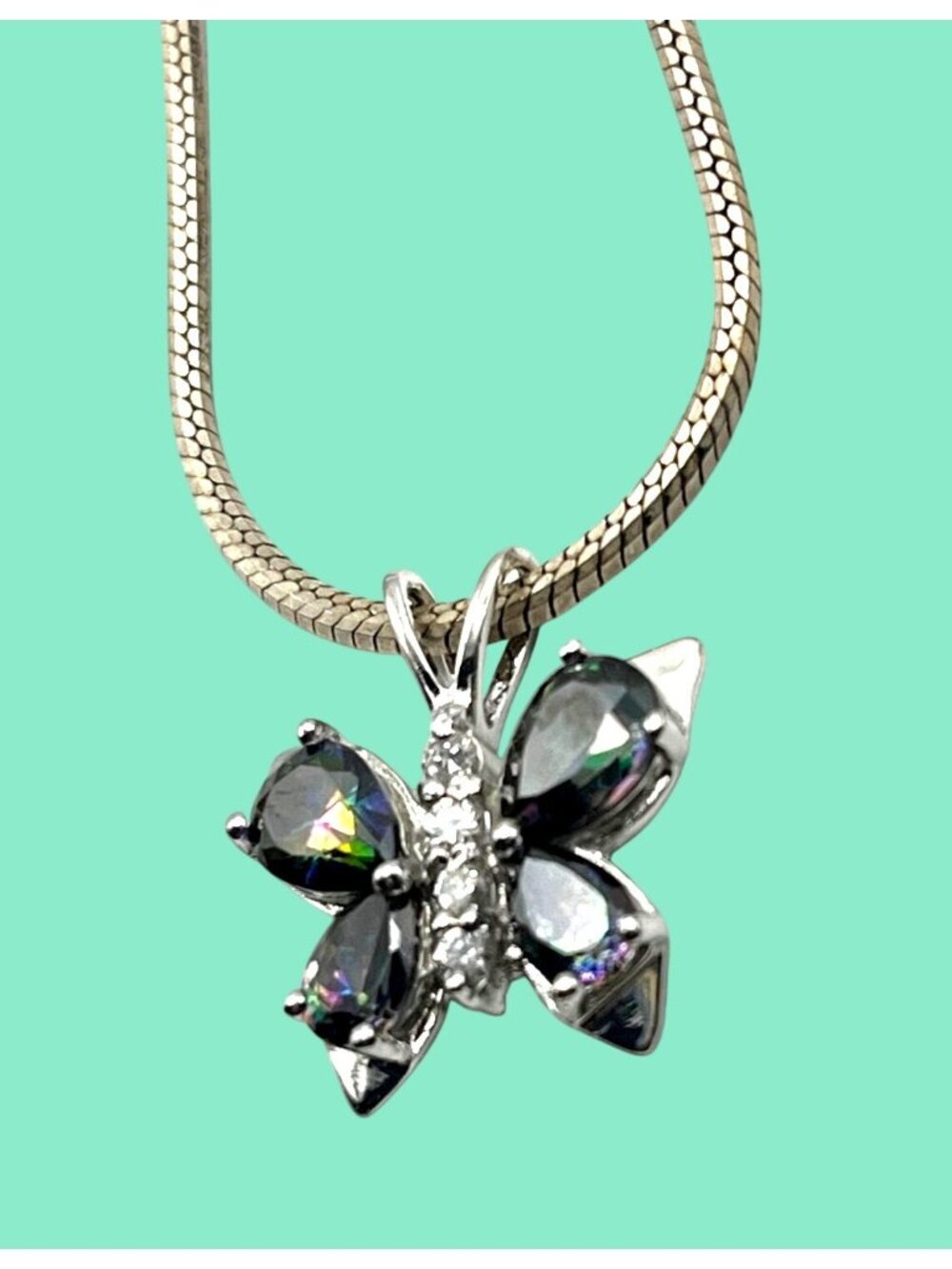Silver 925 Butterfly Pendant with silver 925 Snake Chain Necklace marked "Italy"